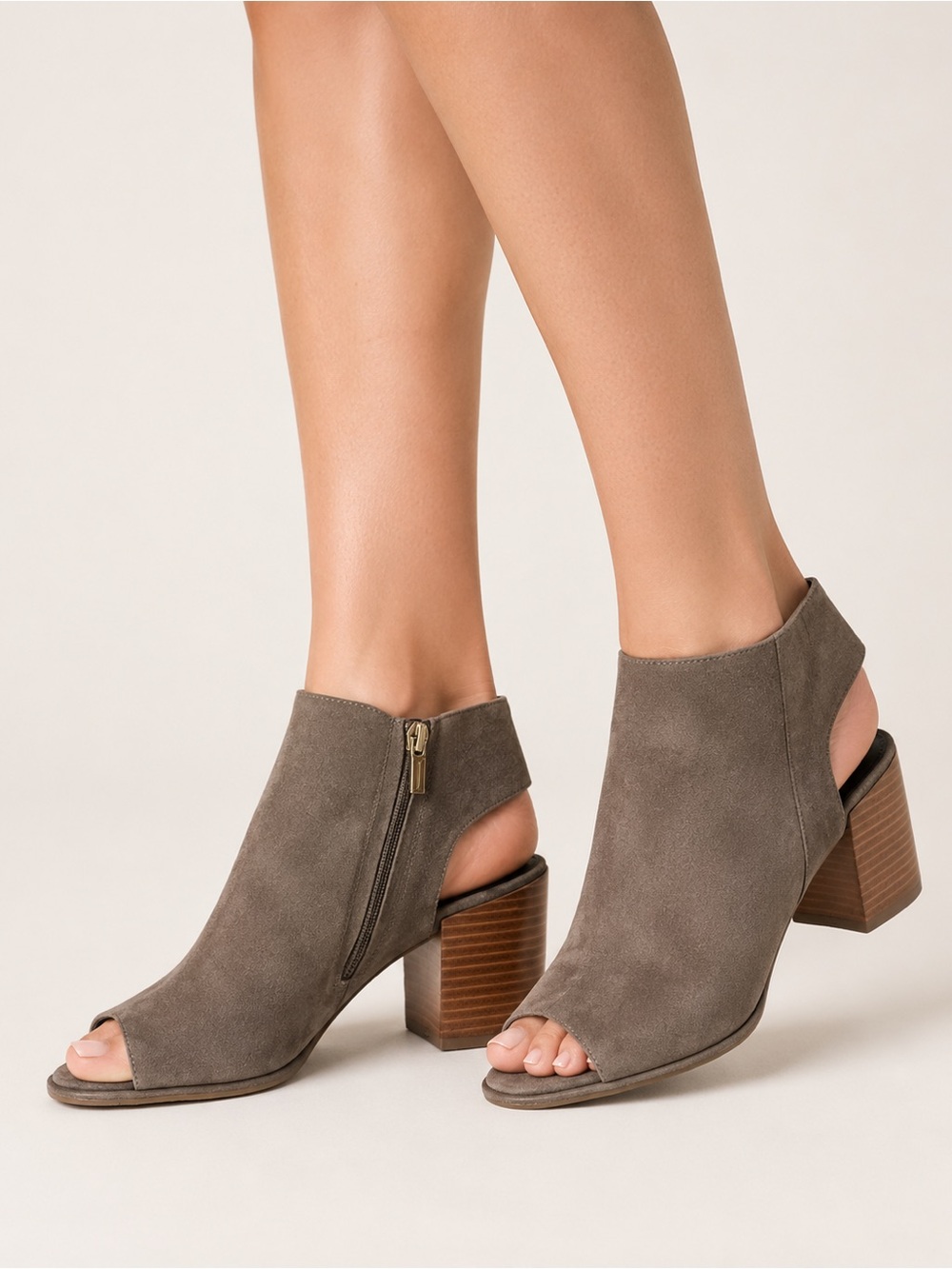 Kenneth Cole Charlo Taupe Suede Peep Toe Side Zip Ankle Booties Size 8.5